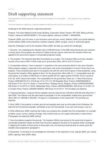 Sample pack page: Draft supporting statement